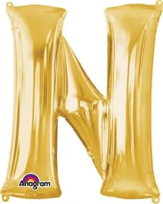 Letter N Gold 33in Metallic Balloon