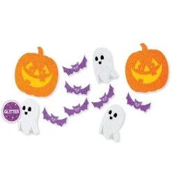 Creative Converting Halloween Glitter Ghost, Pumpkin And Bats Cutouts Pack 12 Ct