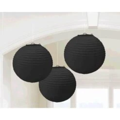 Jet Black Round Paper Lanterns