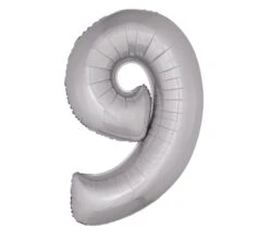 Number 9 Silver Mylar Balloon 40in